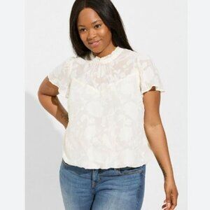 NWT Torrid Chiffon Clip Floral Bubble Hem Flutter Sleeve Top - Size 1X